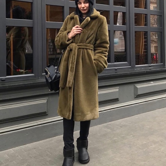 Faux fur  green warm coat - Picture 8 of 11